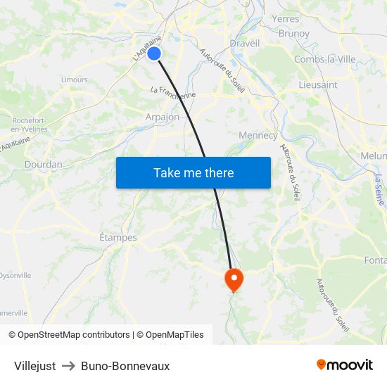 Villejust to Buno-Bonnevaux map