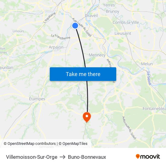 Villemoisson-Sur-Orge to Buno-Bonnevaux map