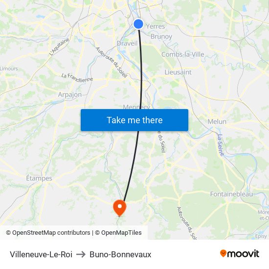 Villeneuve-Le-Roi to Buno-Bonnevaux map