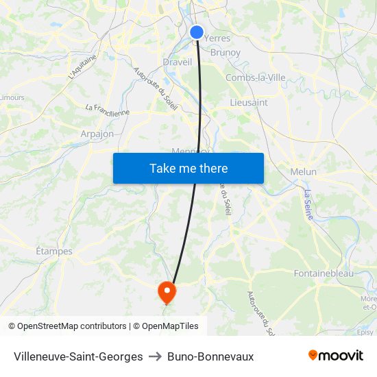Villeneuve-Saint-Georges to Buno-Bonnevaux map