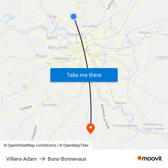 Villiers-Adam to Buno-Bonnevaux map