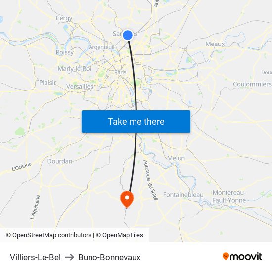 Villiers-Le-Bel to Buno-Bonnevaux map