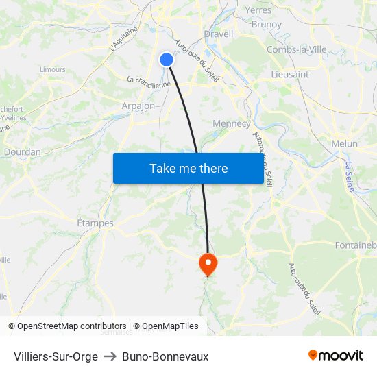 Villiers-Sur-Orge to Buno-Bonnevaux map