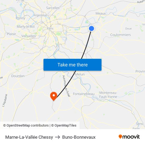 Marne-La-Vallée Chessy to Buno-Bonnevaux map