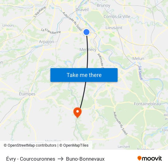 Évry - Courcouronnes to Buno-Bonnevaux map