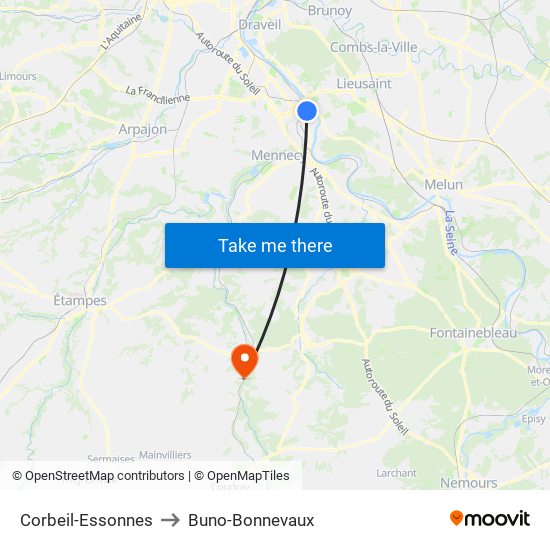 Corbeil-Essonnes to Buno-Bonnevaux map