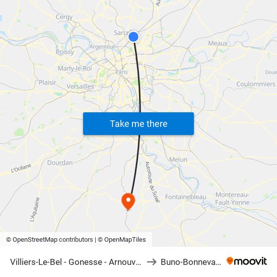 Villiers-Le-Bel - Gonesse - Arnouville to Buno-Bonnevaux map