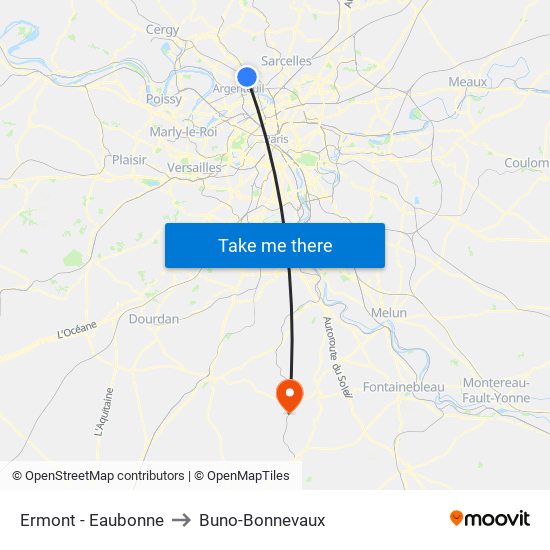 Ermont - Eaubonne to Buno-Bonnevaux map