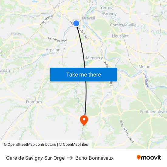 Gare de Savigny-Sur-Orge to Buno-Bonnevaux map