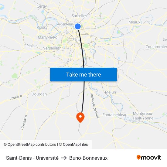 Saint-Denis - Université to Buno-Bonnevaux map