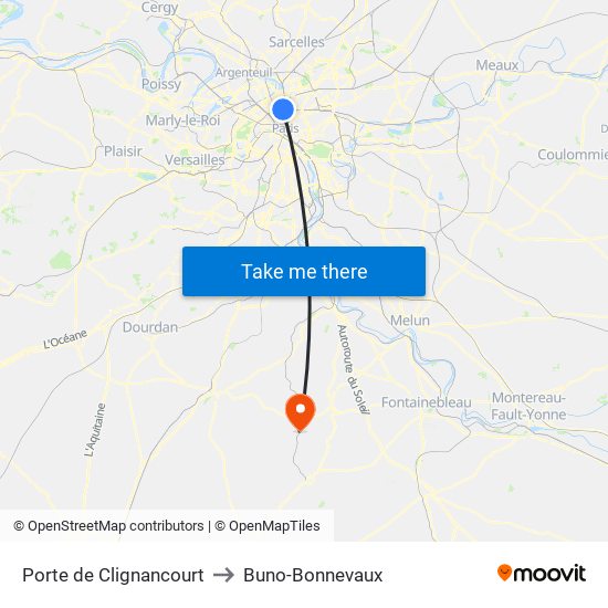 Porte de Clignancourt to Buno-Bonnevaux map