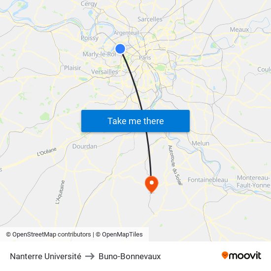 Nanterre Université to Buno-Bonnevaux map