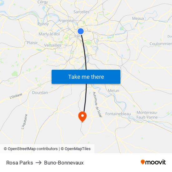 Rosa Parks to Buno-Bonnevaux map