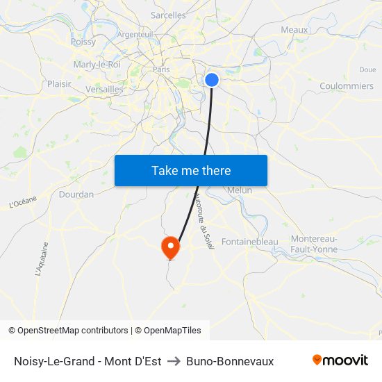 Noisy-Le-Grand - Mont D'Est to Buno-Bonnevaux map