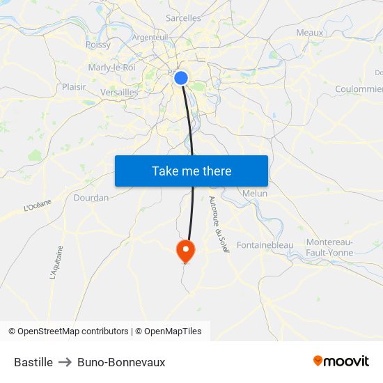Bastille to Buno-Bonnevaux map