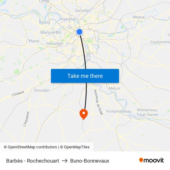 Barbès - Rochechouart to Buno-Bonnevaux map