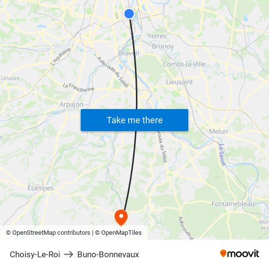 Choisy-Le-Roi to Buno-Bonnevaux map