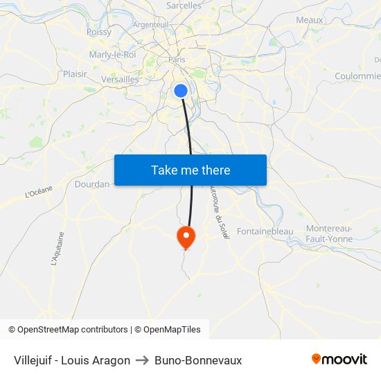 Villejuif - Louis Aragon to Buno-Bonnevaux map