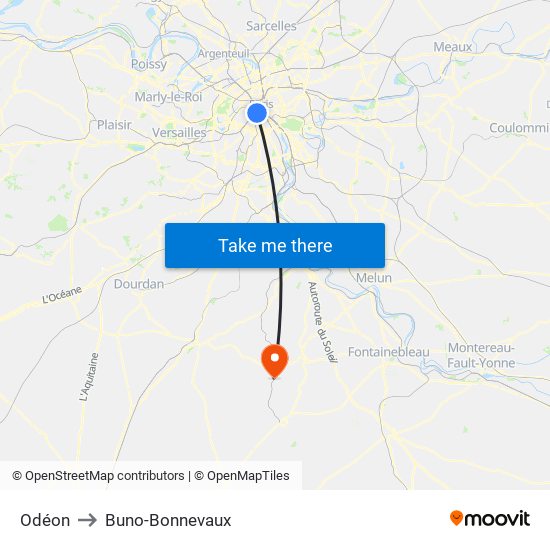 Odéon to Buno-Bonnevaux map