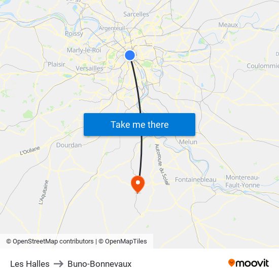Les Halles to Buno-Bonnevaux map