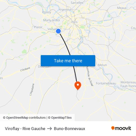 Viroflay - Rive Gauche to Buno-Bonnevaux map