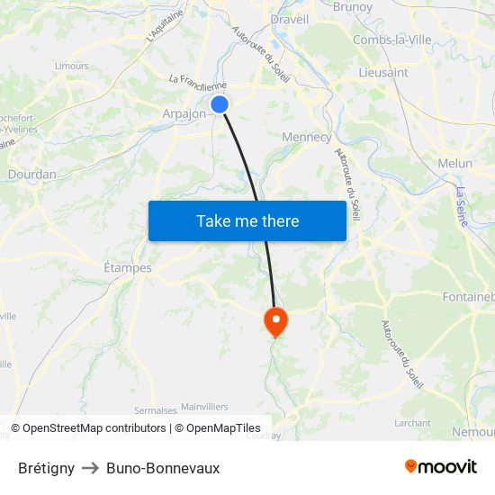 Brétigny to Buno-Bonnevaux map
