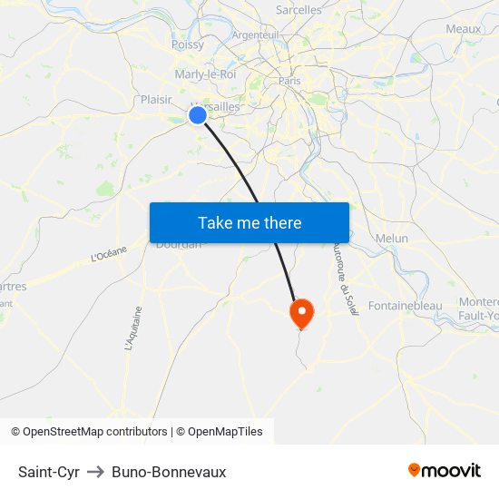 Saint-Cyr to Buno-Bonnevaux map