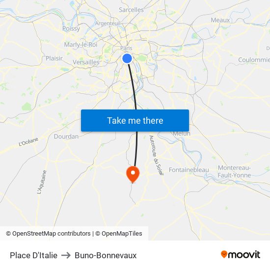 Place D'Italie to Buno-Bonnevaux map