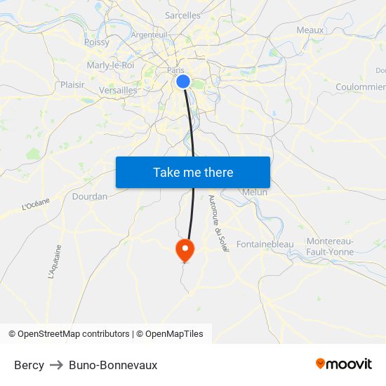 Bercy to Buno-Bonnevaux map