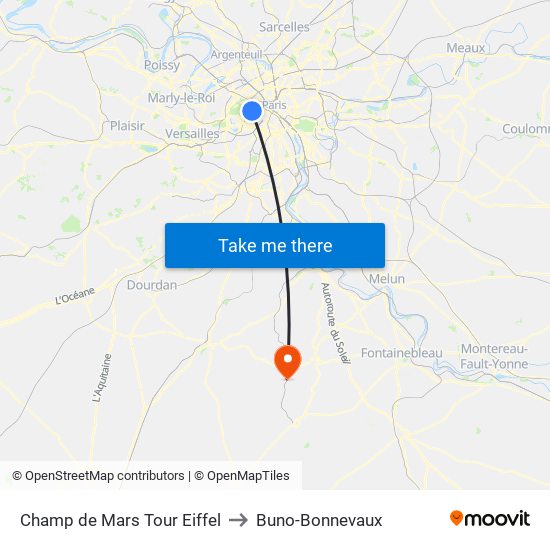 Champ de Mars Tour Eiffel to Buno-Bonnevaux map