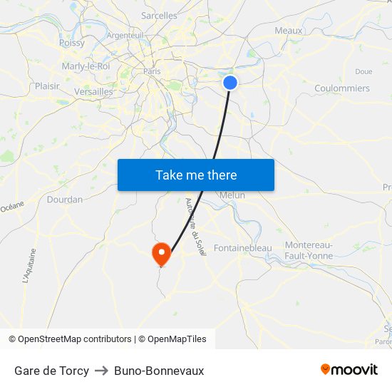 Gare de Torcy to Buno-Bonnevaux map