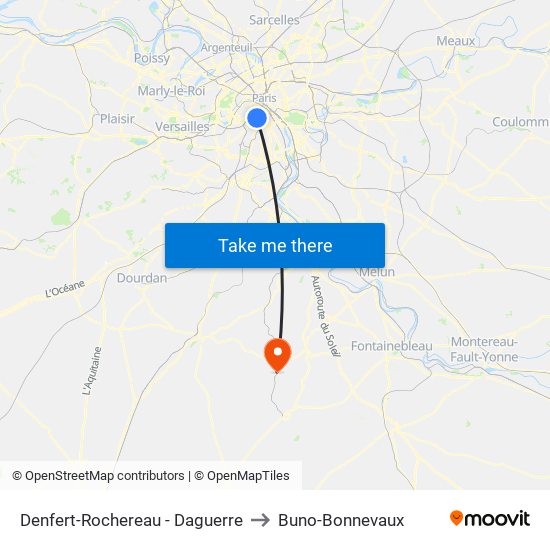 Denfert-Rochereau - Daguerre to Buno-Bonnevaux map