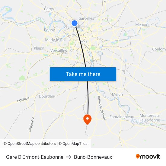 Gare D'Ermont-Eaubonne to Buno-Bonnevaux map