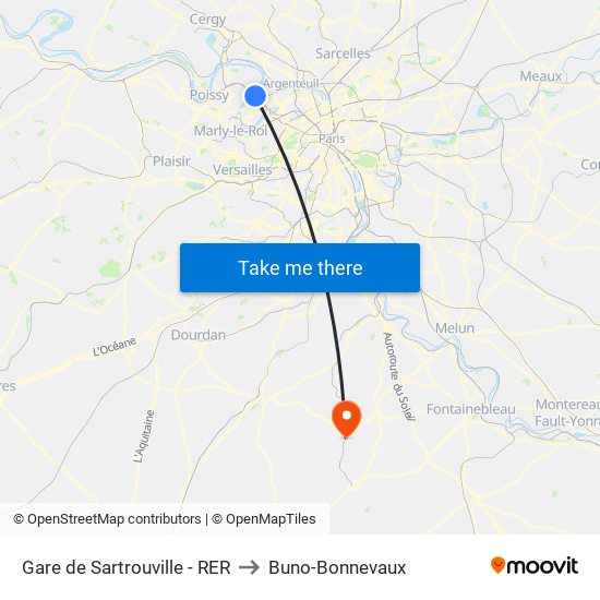 Gare de Sartrouville - RER to Buno-Bonnevaux map