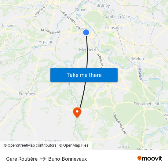 Gare Routière to Buno-Bonnevaux map