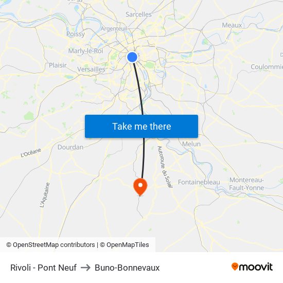 Rivoli - Pont Neuf to Buno-Bonnevaux map