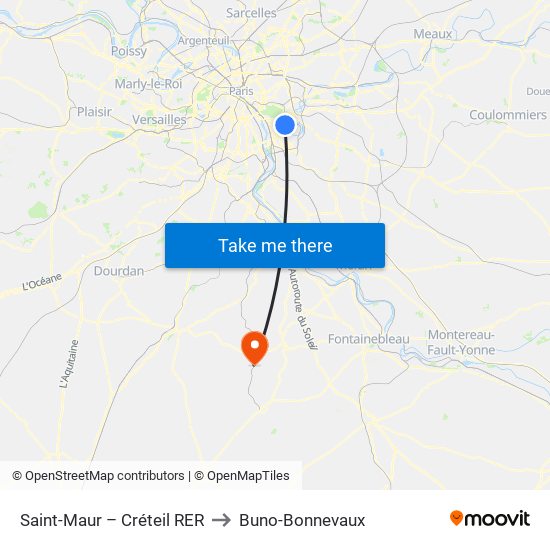 Saint-Maur – Créteil RER to Buno-Bonnevaux map