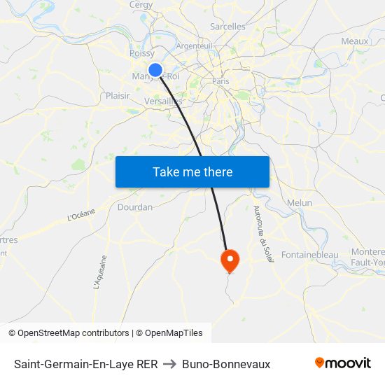 Saint-Germain-En-Laye RER to Buno-Bonnevaux map