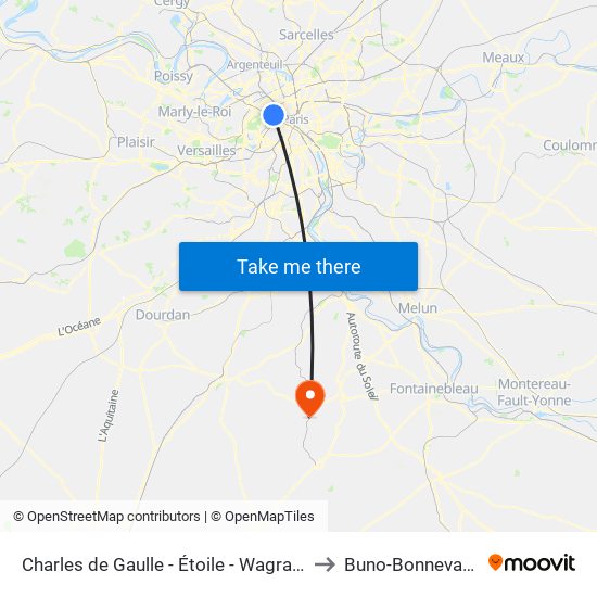 Charles de Gaulle - Étoile - Wagram to Buno-Bonnevaux map