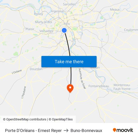 Porte D'Orléans - Ernest Reyer to Buno-Bonnevaux map