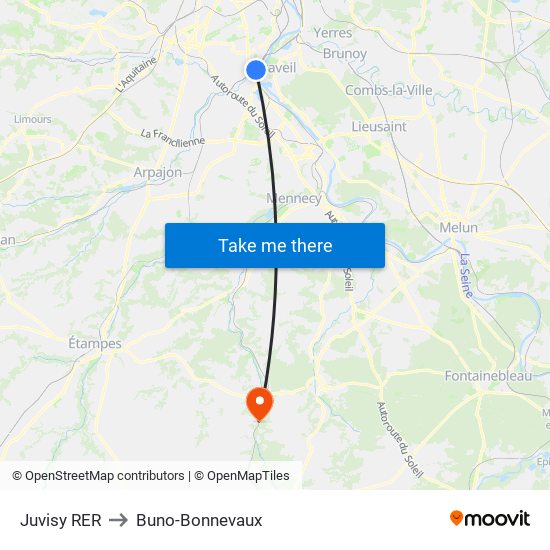 Juvisy RER to Buno-Bonnevaux map