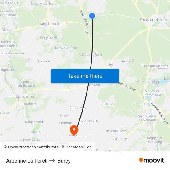 Arbonne-La-Foret to Burcy map