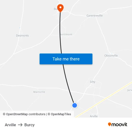 Arville to Burcy map