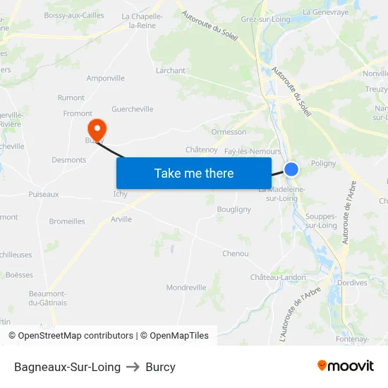 Bagneaux-Sur-Loing to Burcy map