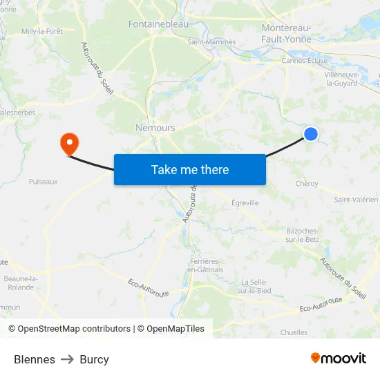 Blennes to Burcy map