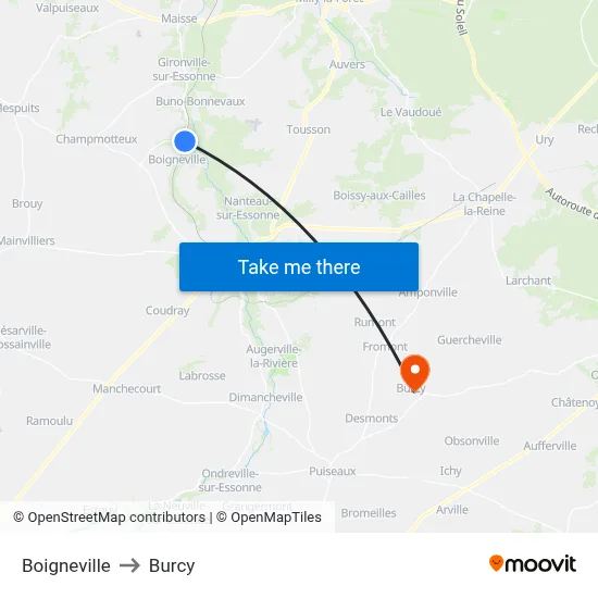Boigneville to Burcy map