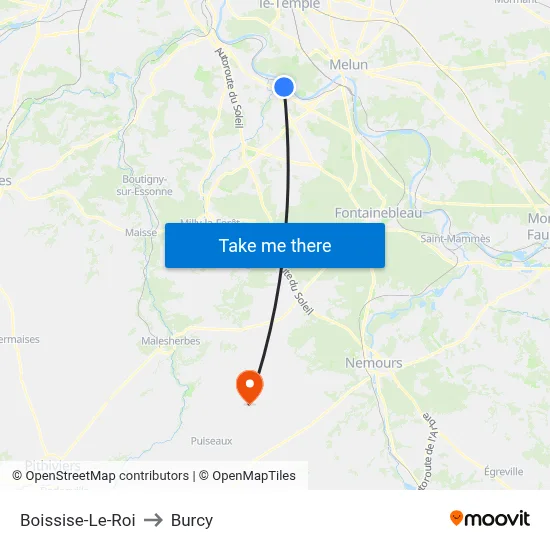 Boissise-Le-Roi to Burcy map
