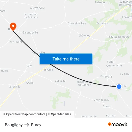 Bougligny to Burcy map