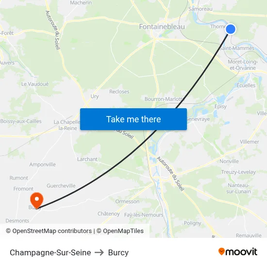 Champagne-Sur-Seine to Burcy map