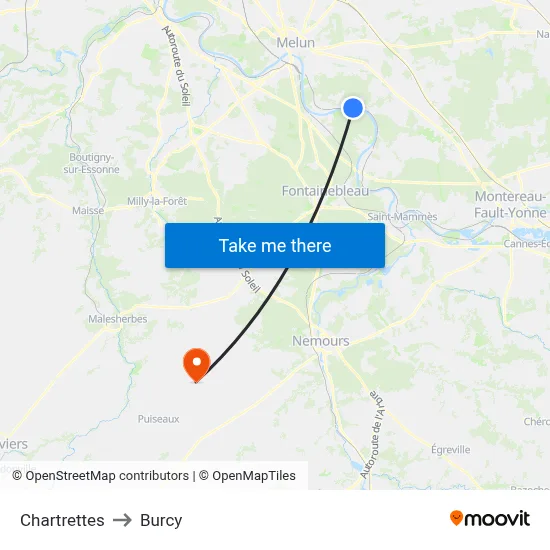 Chartrettes to Burcy map